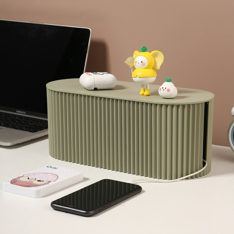 Oval ribbed cable organizer box in green