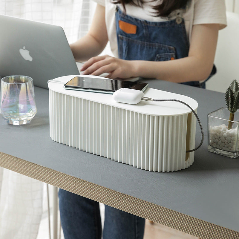 White oval cable organizer box