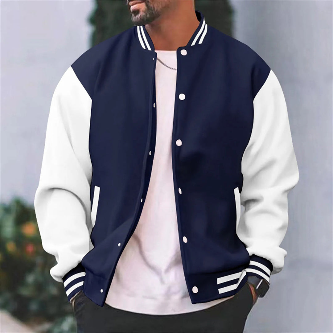 Structured snap-button jacket with ribbed cuffs and side pockets for men