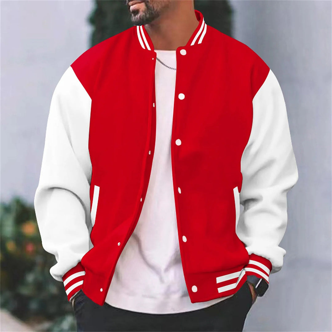 Men's baseball jacket with striped ribbed trims and side pockets