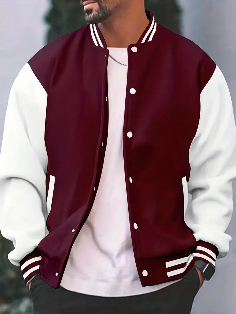 Woven baseball jacket with panel construction and ribbed hem for men