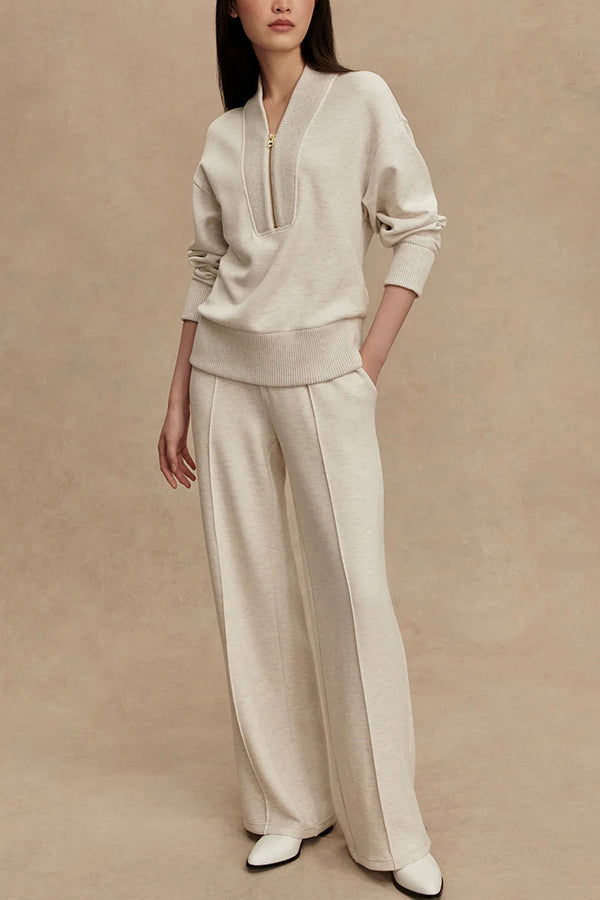 Woven lounge set with crew-neck sweatshirt and tapered jogger pants, unisex