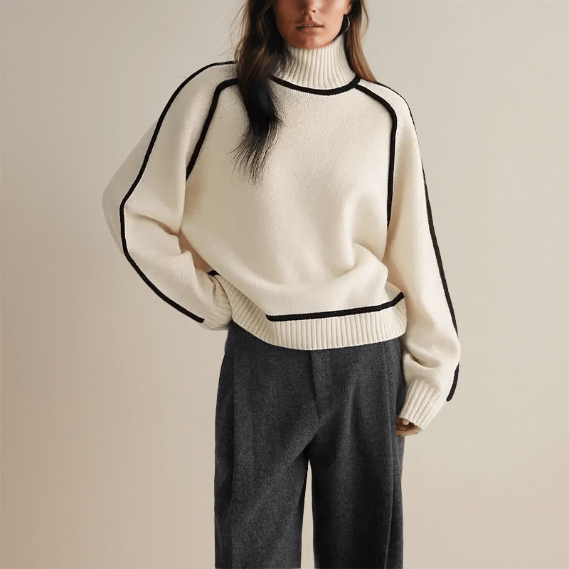 Knit turtleneck with contrast-trimmed sleeves and relaxed silhouette