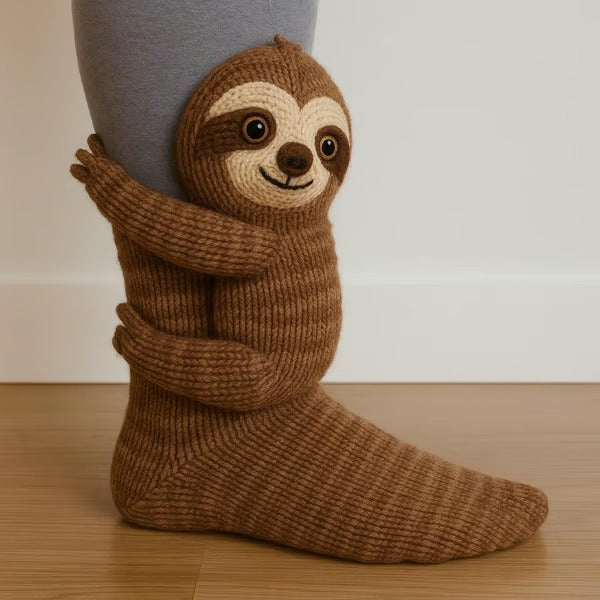 Knit crew socks with attached animal figure at ankle, stretch fit, women