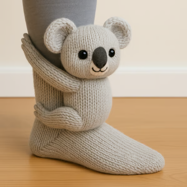 Knit crew socks with sculpted animal feature and extended ankle height, women
