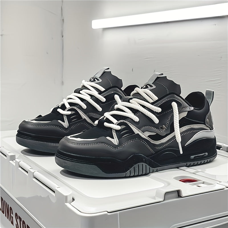 Synthetic low-top chunky sneaker with lace-up closure and contrast stitching for men