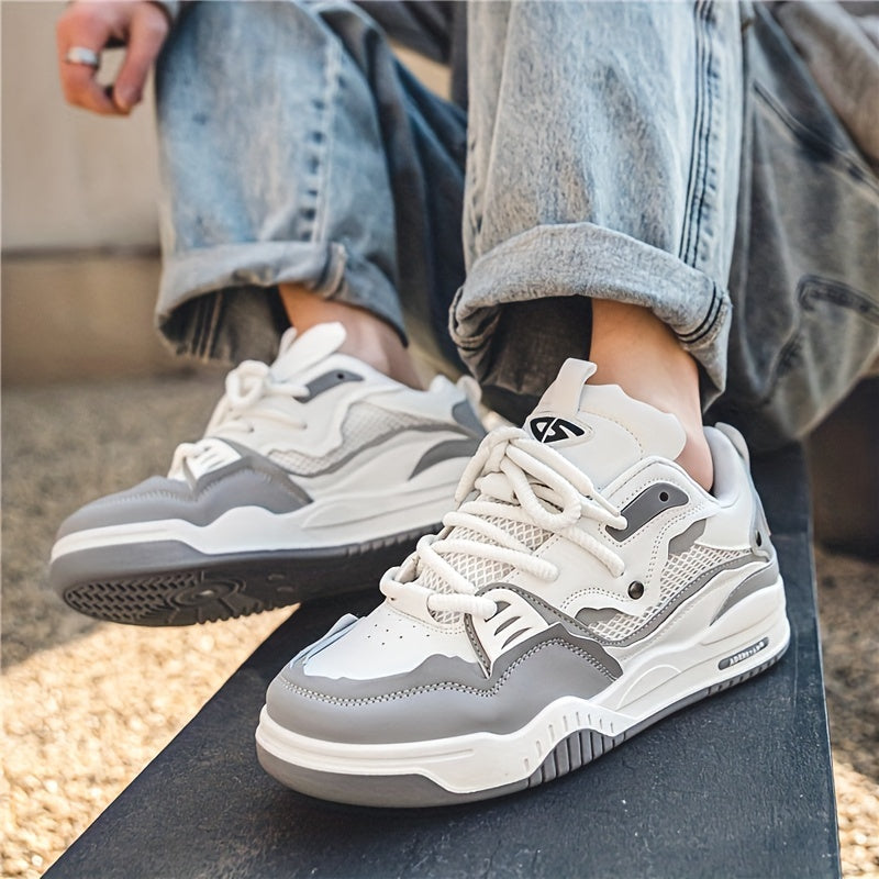 Men's lace-up sneaker with chunky rubber sole and layered panel construction