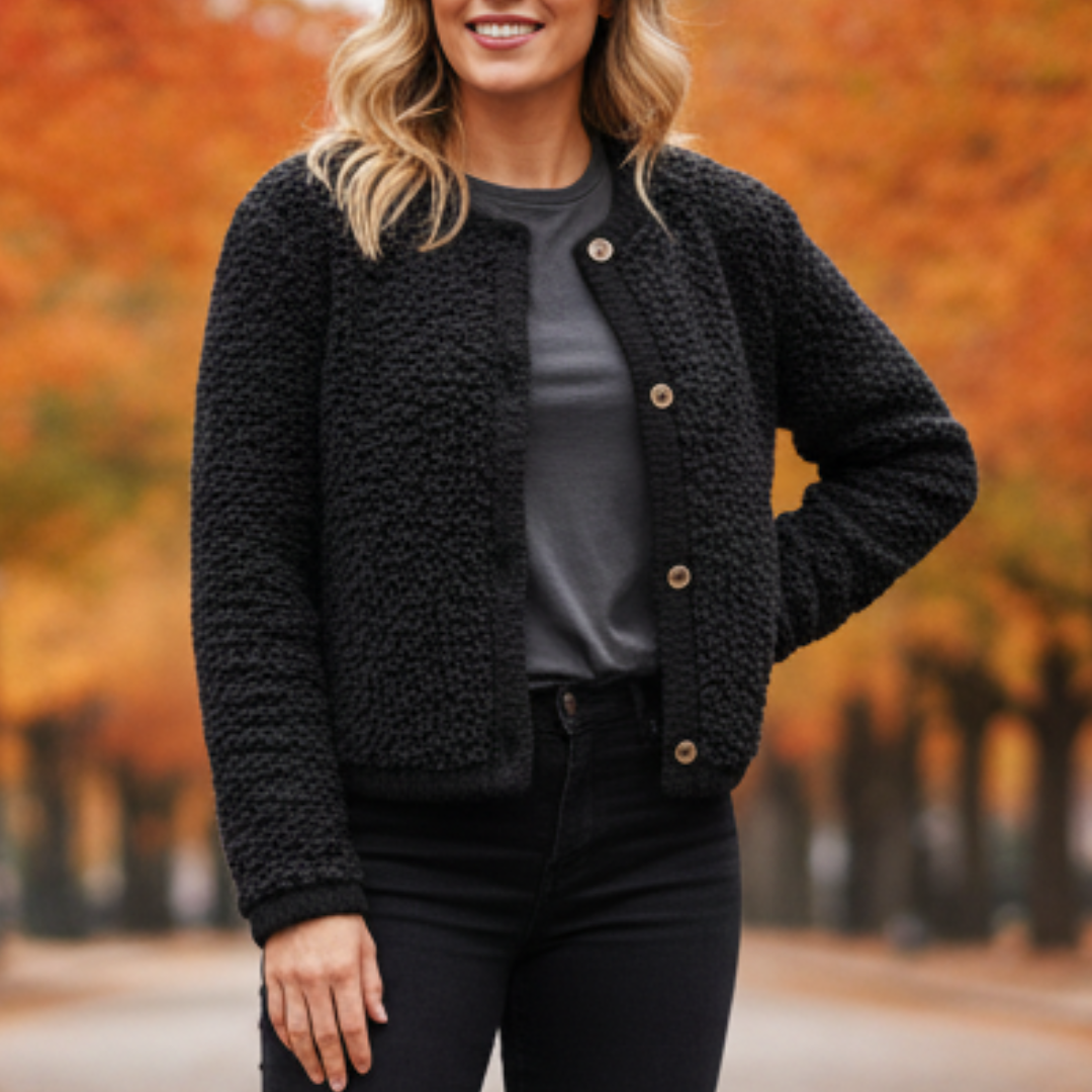 Knit jacket with textured surface, front buttons, regular fit, women
