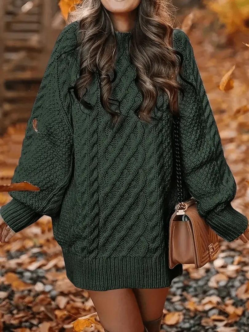 Knit sweater dress with long sleeves and ribbed neckline, oversized fit, women