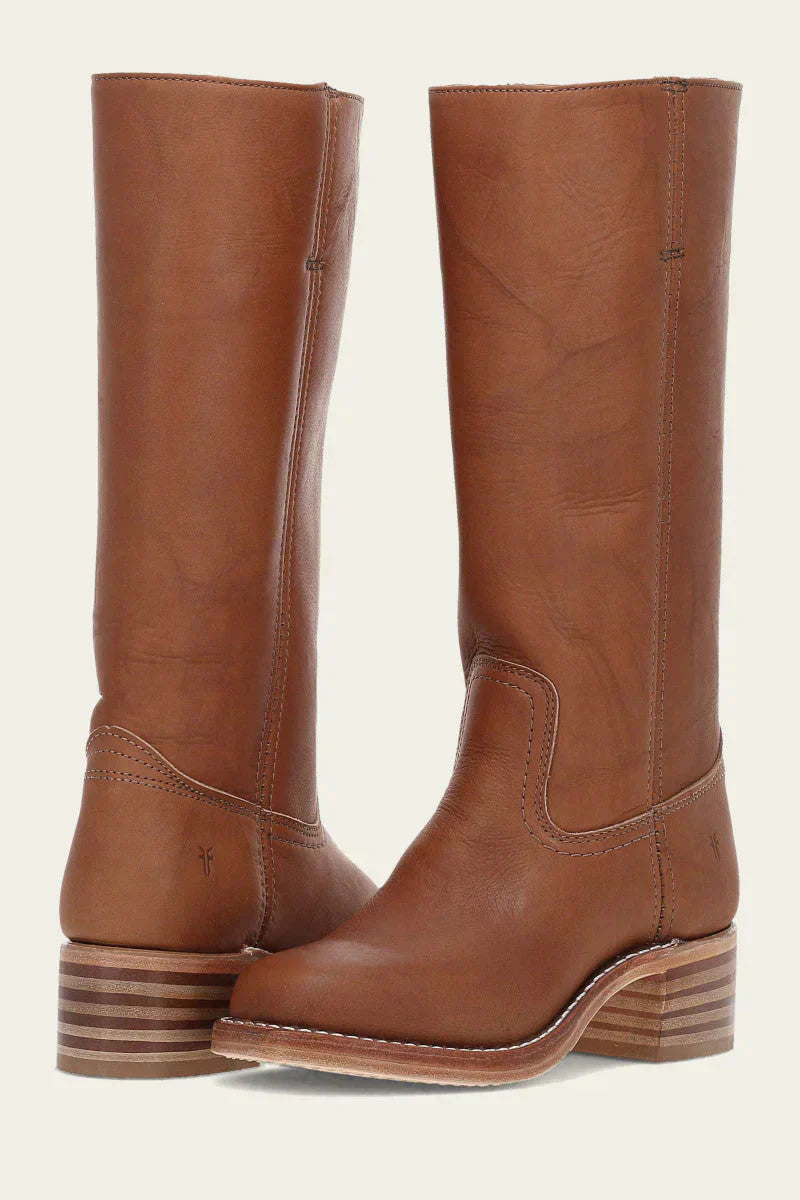 Leather long boots with reinforced heel and clean stitching, slim fit, women, paired view