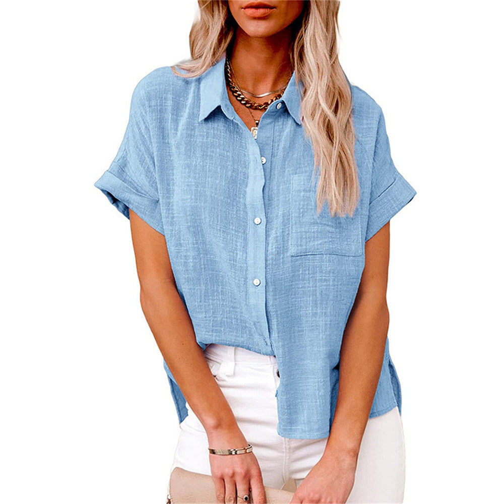 Woven women's shirt with relaxed silhouette classic collar and straight hem