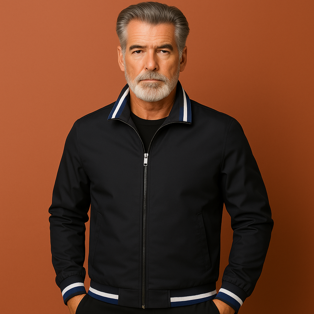 Men's bomber jacket with sporty stand collar and smooth outer finish