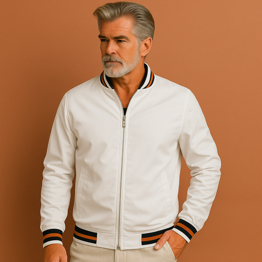Men's zip-up jacket with ribbed trims and smooth woven construction