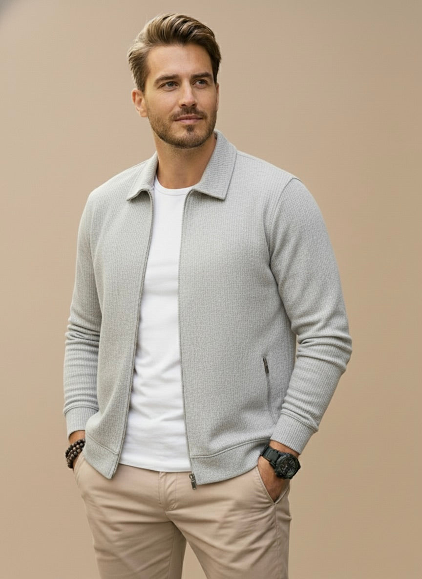 Men's regular fit cardigan with knit construction and ribbed hem
