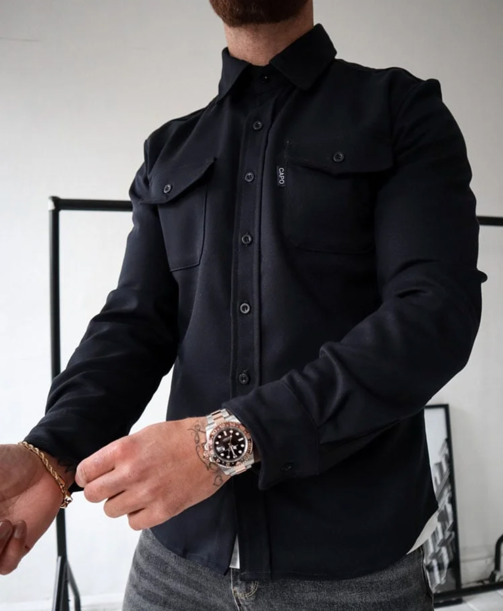 Tailored overshirt with smooth outer surface and structured silhouette for men