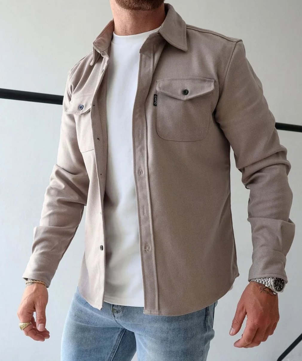 Tailored overshirt with structured panel construction and straight hem for men