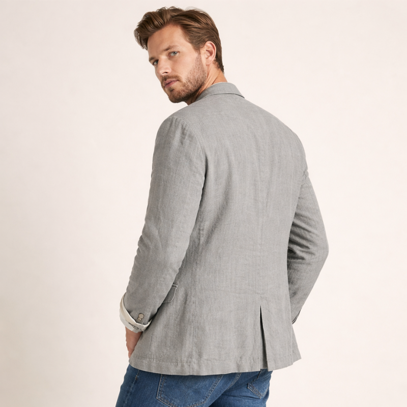 Unstructured men's blazer with notched lapel and button fastening