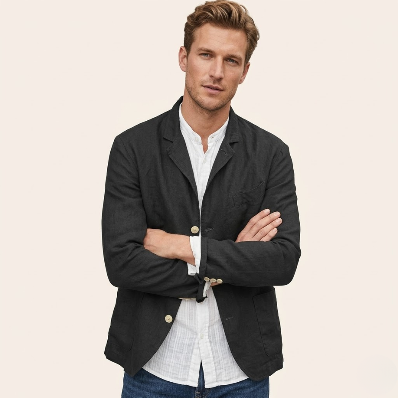 Lightweight woven blazer with straight silhouette and minimal padding