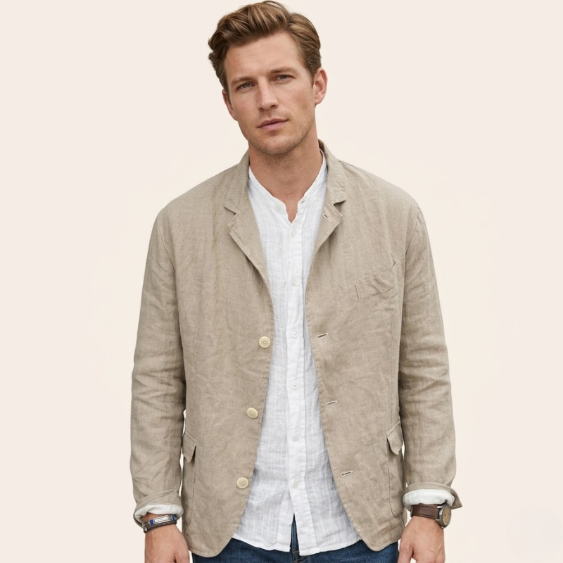 Men's lightweight blazer with button closure and straight hem