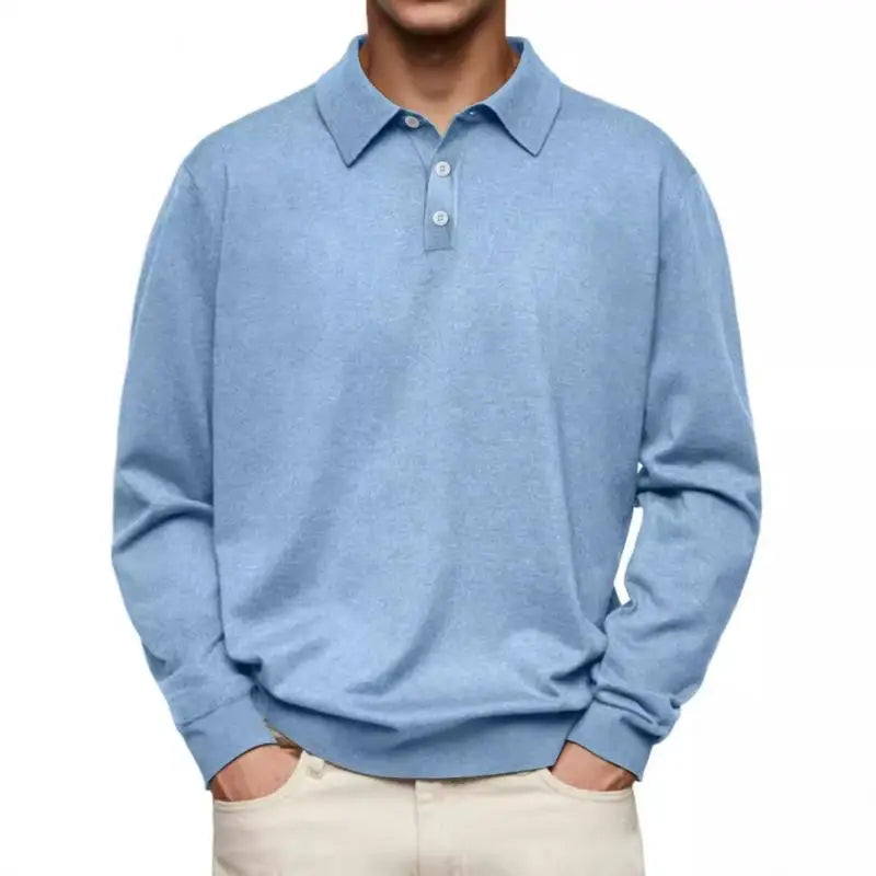 Knit long sleeve polo shirt classic collar button placket straight cut men