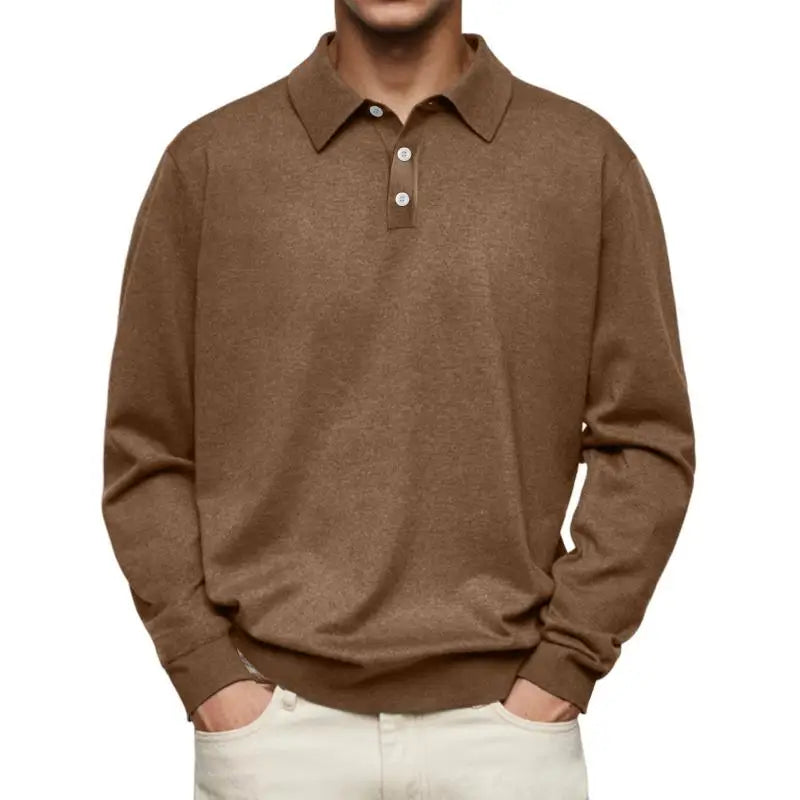 Knit long sleeve polo shirt button placket ribbed cuffs straight hem men