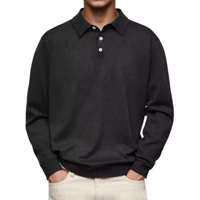 Men's long sleeve polo shirt knit construction straight cut classic collar