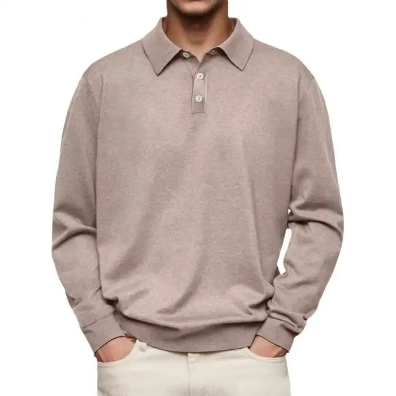 Knit polo shirt men long sleeve button placket relaxed fit autumn winter wear