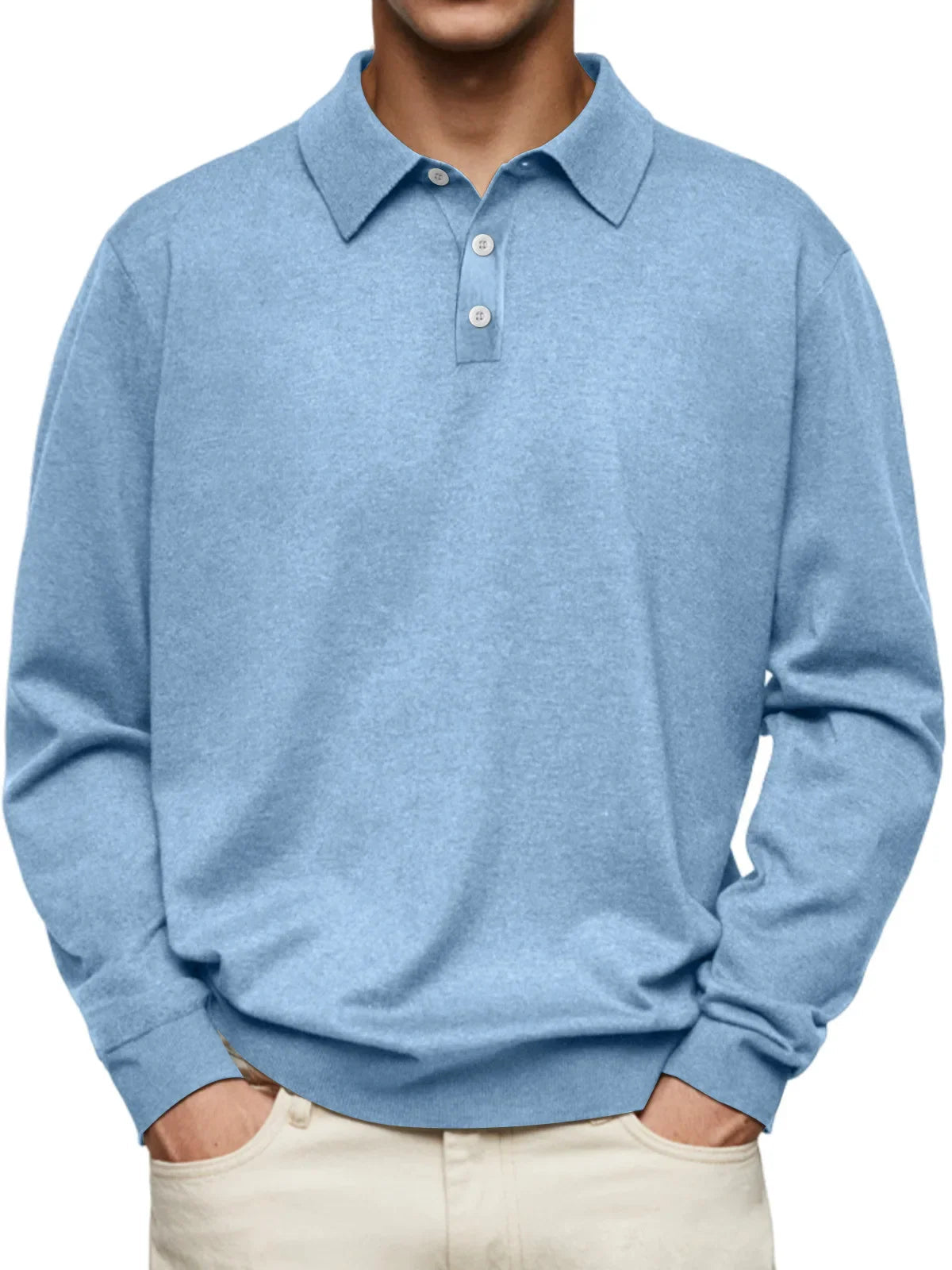 Knit long sleeve polo shirt button placket relaxed fit straight hem menswear