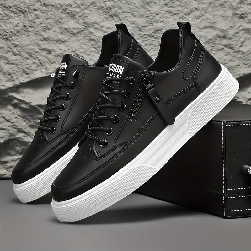 Synthetic low-top sneaker with lace-up front and side zip for men
