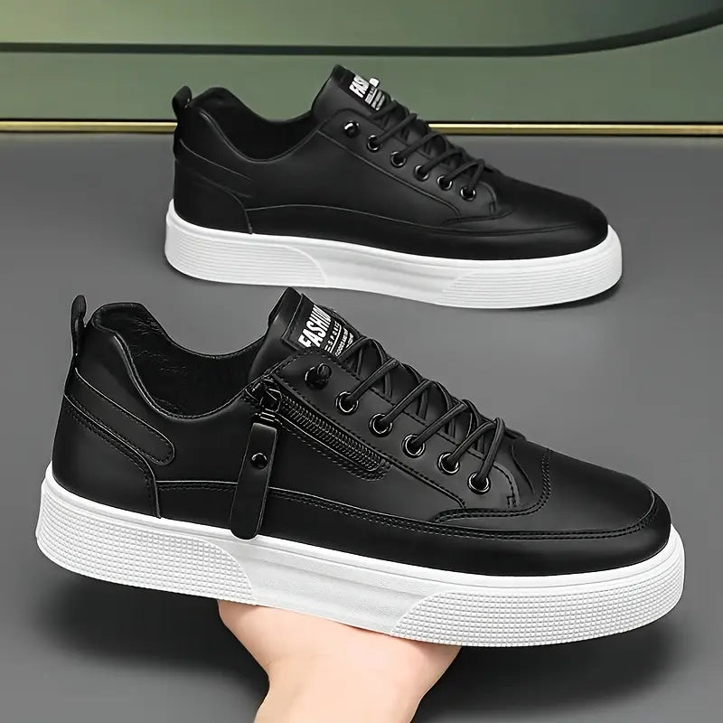 Men's low-top sneaker featuring lace-up closure and functional side zipper