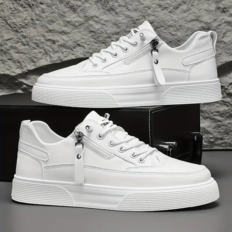 Men's lace-up sneaker with side zip and reinforced panel stitching low-top