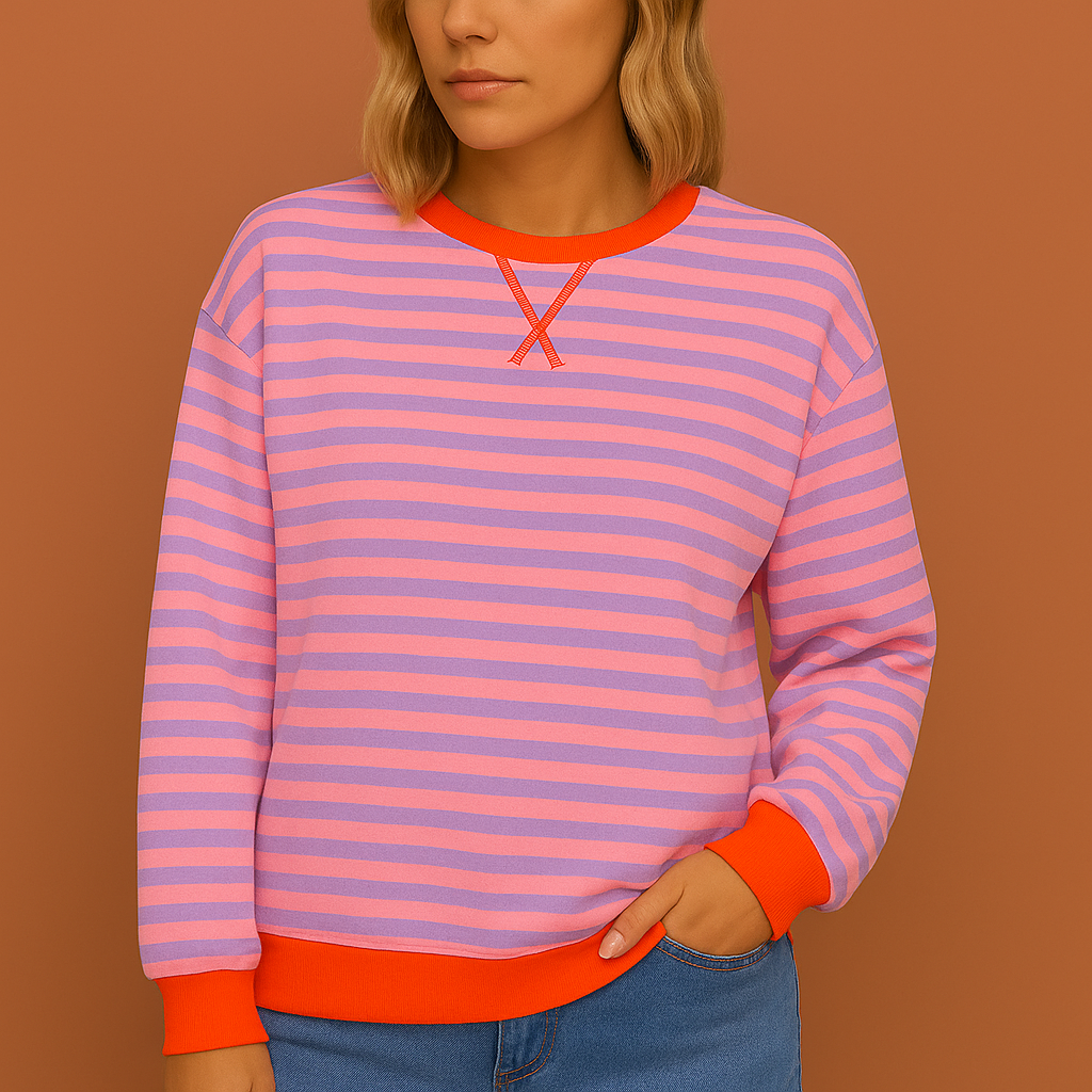Women's relaxed silhouette sweatshirt with all-over stripe knit pattern