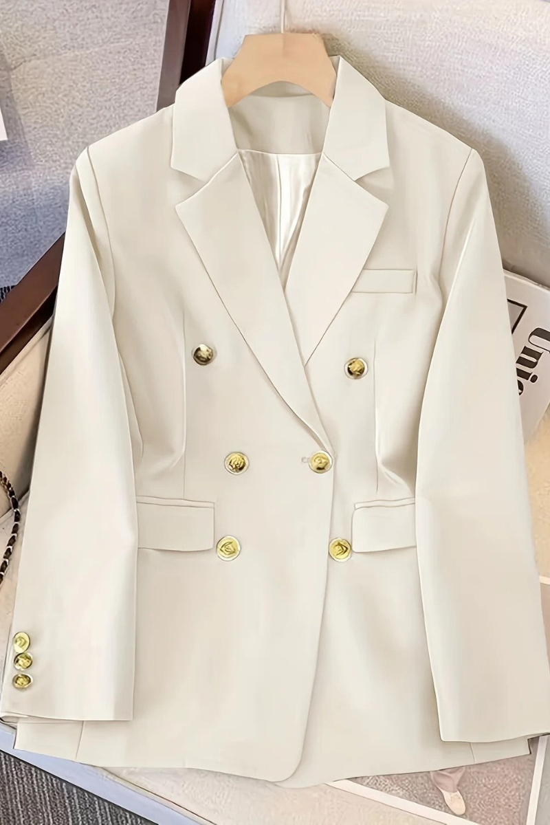 Woven double-breasted blazer with notched lapel and buttoned cuffs tailored fit for women