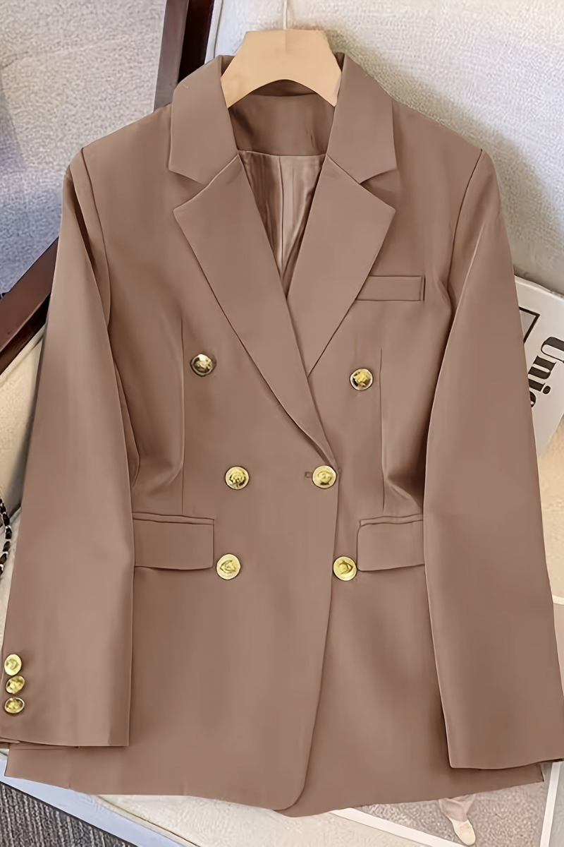Woven double-breasted blazer with buttoned cuffs and notched lapel structured fit for women