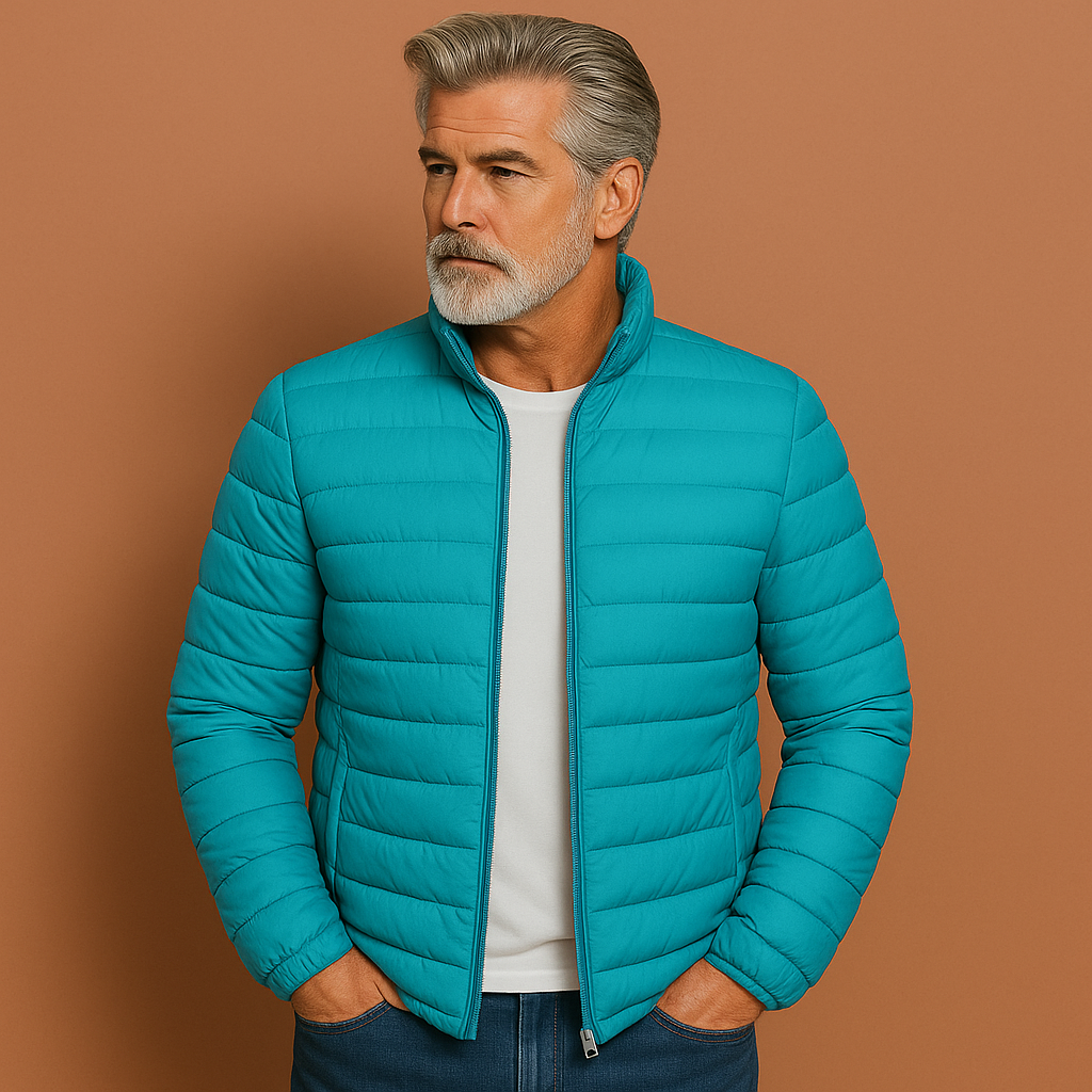 Regular fit padded jacket with horizontal quilted pattern and zip closure for men