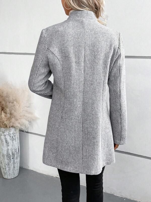Woven fabric long blazer coat with structured back seam and long sleeves