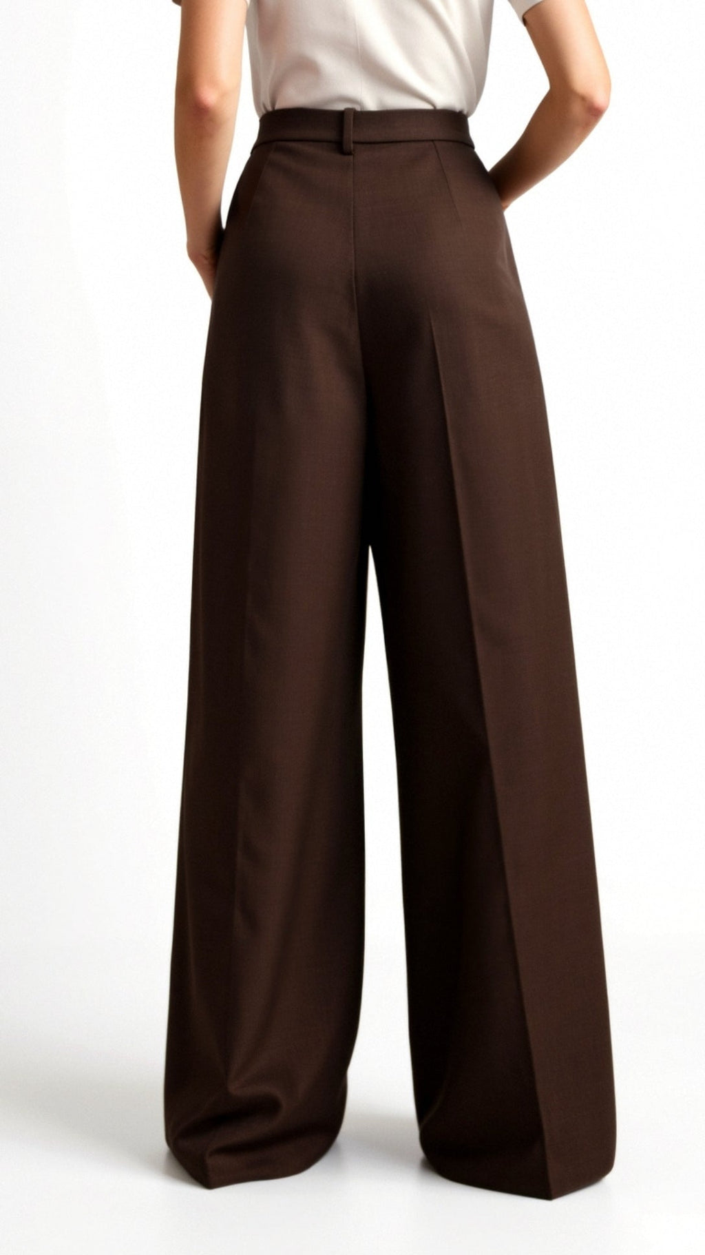 Full-length wide-leg trousers with tailored pleats and straight hem