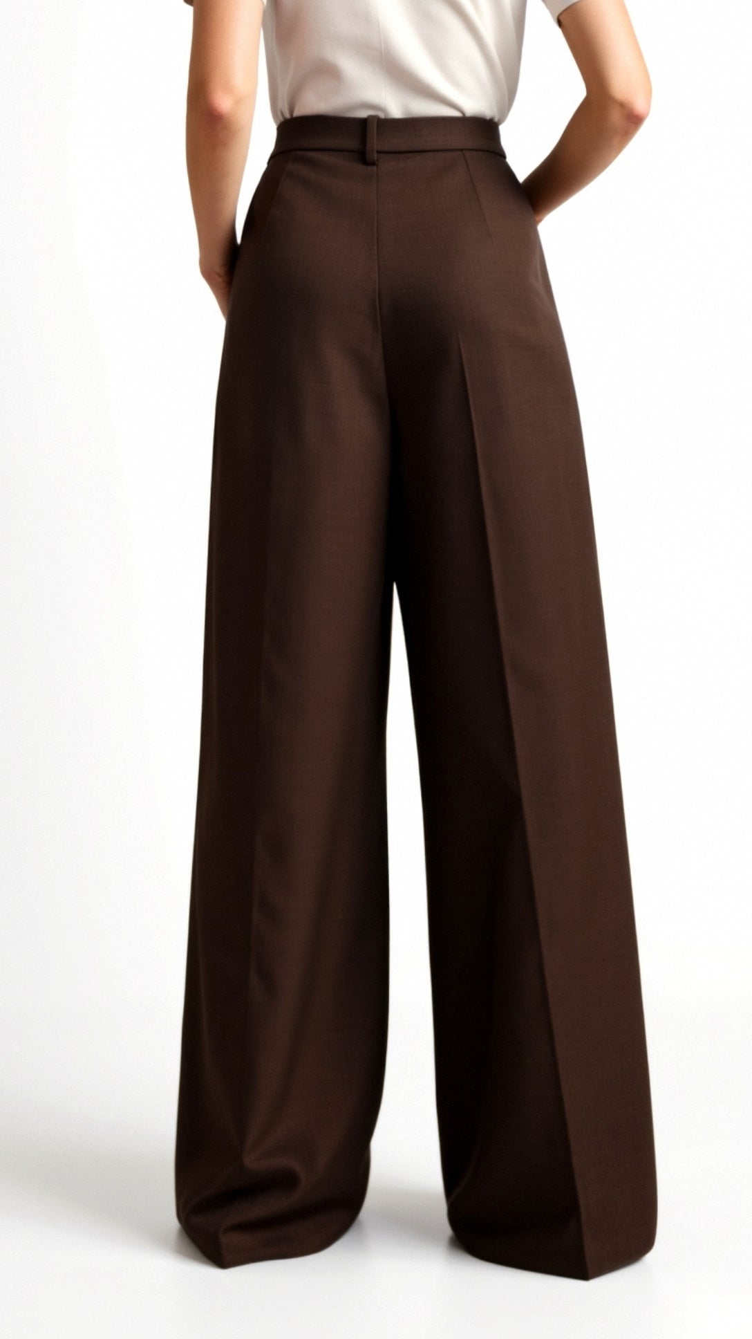 Full-length wide-leg trousers with tailored pleats and straight hem
