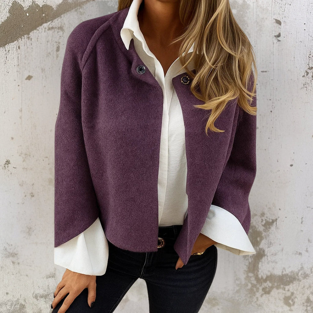 Knit cardigan with rounded neckline and long sleeves