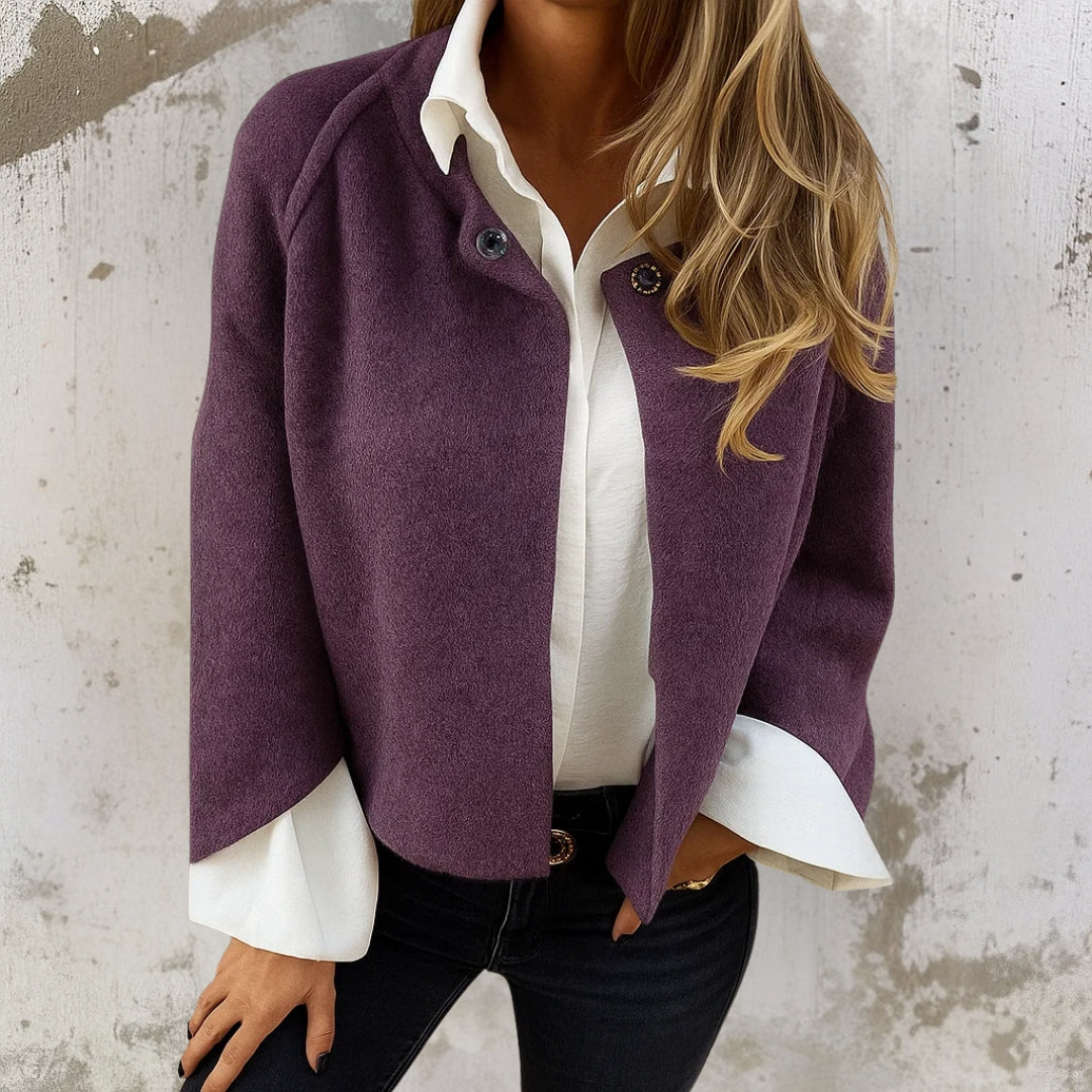 Knit cardigan with rounded neckline and long sleeves