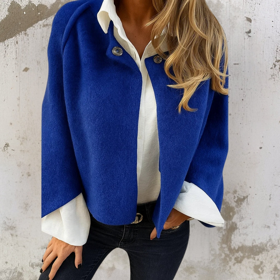 Knit cardigan with buttoned placket and loose sleeves