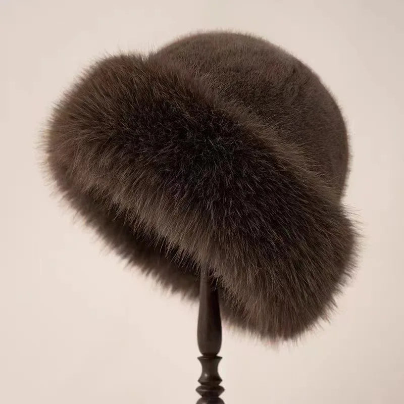 Winter hat with fuzzy surface and structured brim