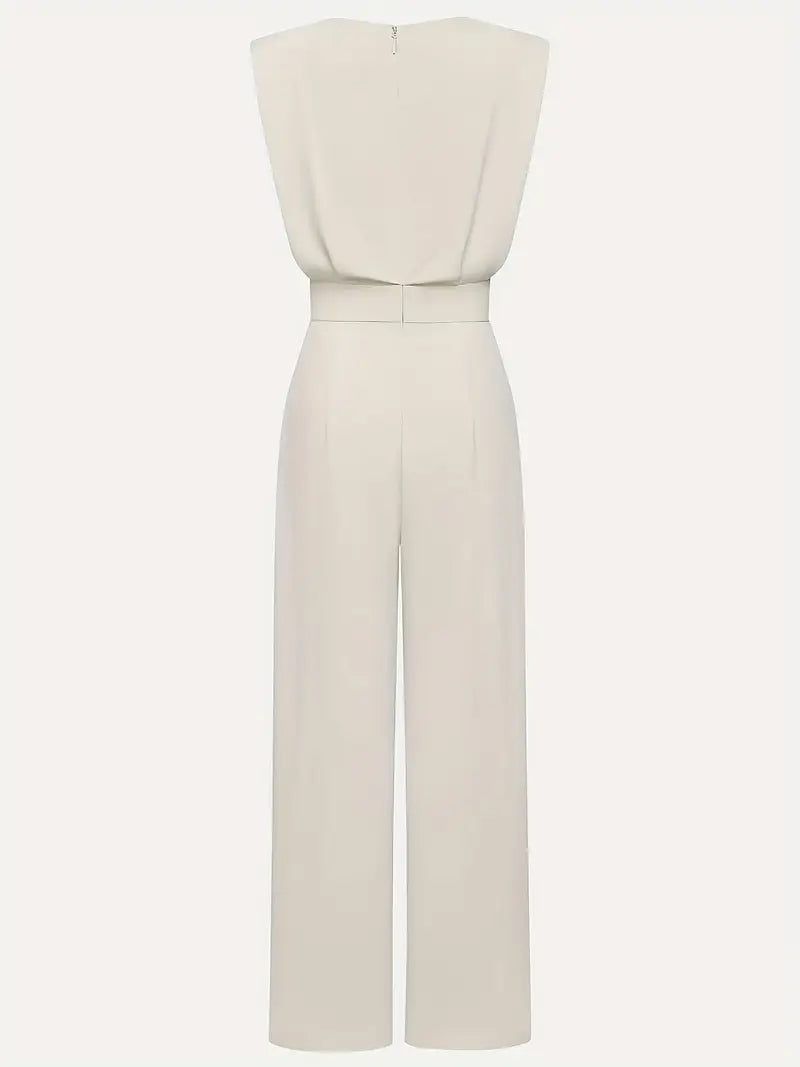 Woven jumpsuit with concealed back zip wide leg and tailored sleeveless bodice for women